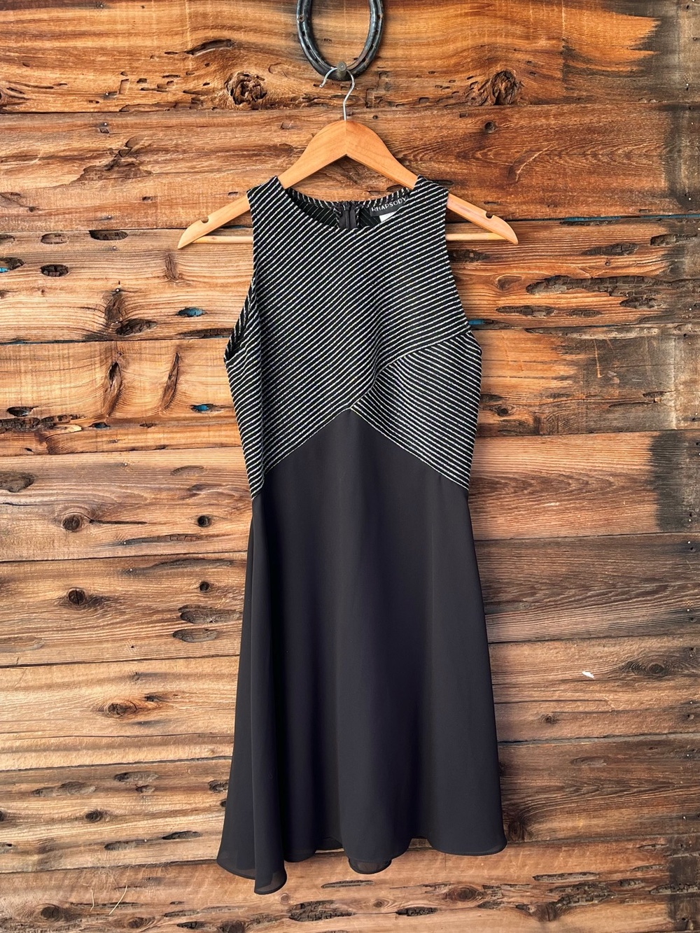 RHAPSODY | Vintage 90s Y2K Metallic Striped Black Dress M